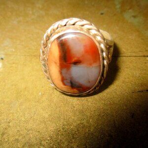 Sterling Silver Brown Agate Handcrafted Equestrian Ring Size 8